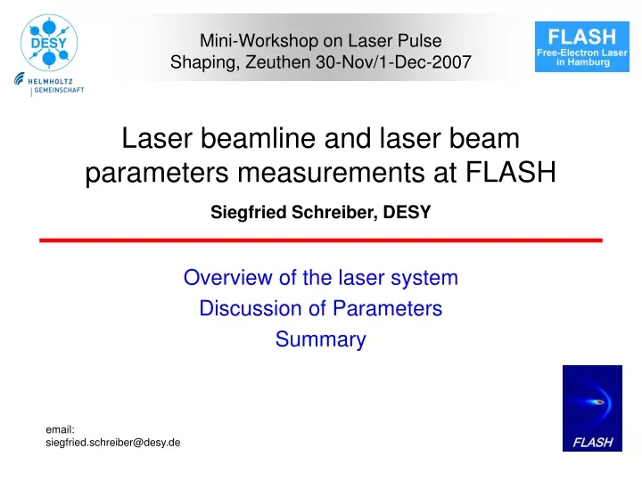 laser beamline and laser beam parameters measurements at flash