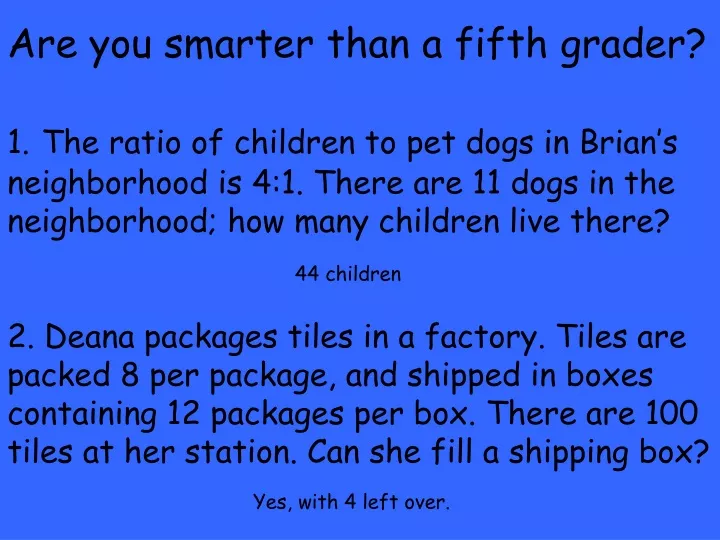 are you smarter than a fifth grader 1 the ratio