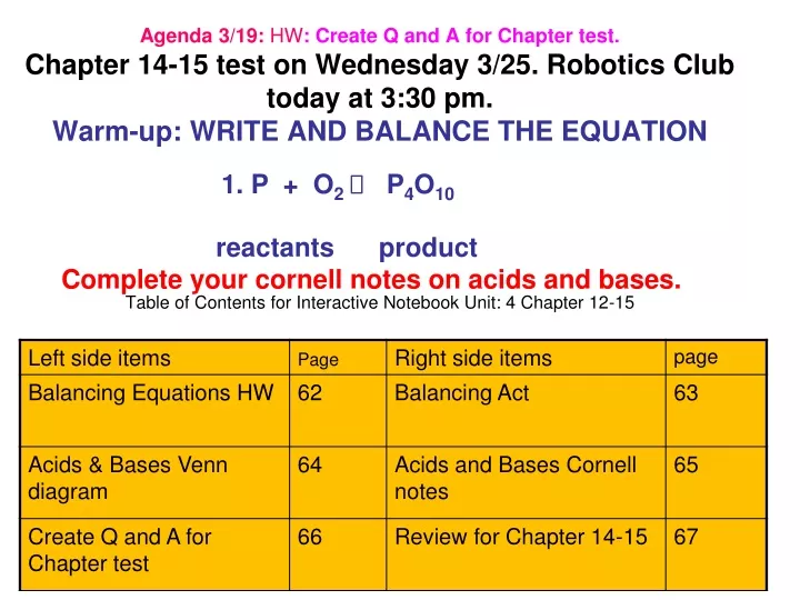agenda 3 19 hw create q and a for chapter test