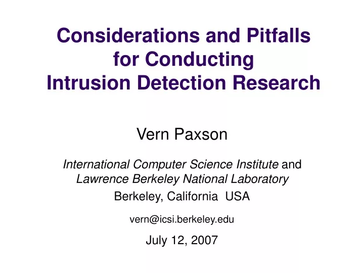 considerations and pitfalls for conducting intrusion detection research