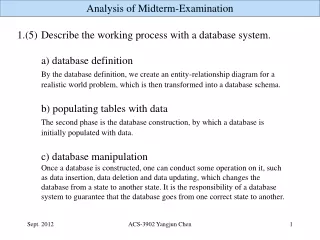1.(5)	 Describe the working process with a database system. 		a) database definition