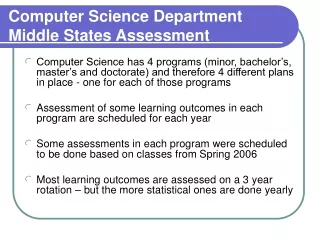 Computer Science Department Middle States Assessment