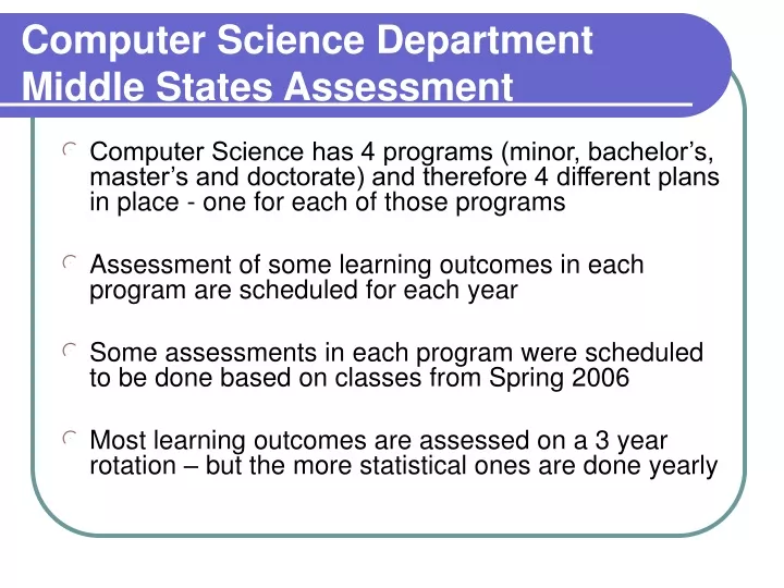 computer science department middle states assessment