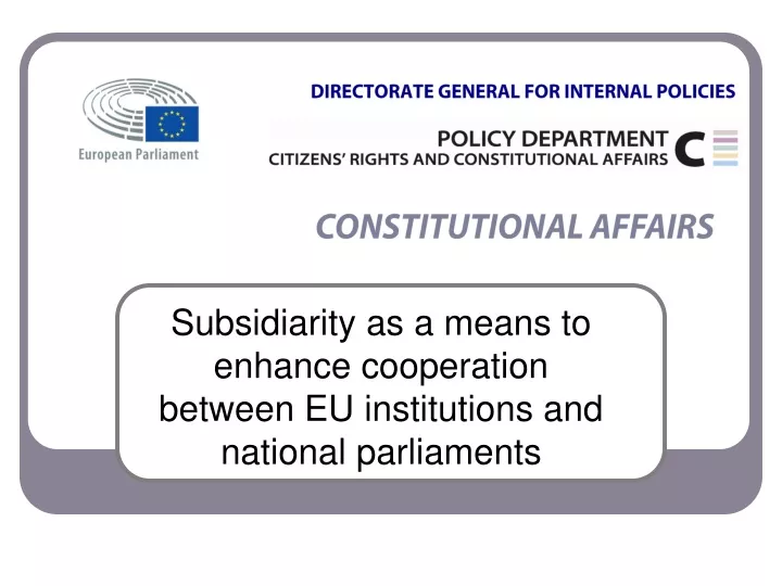 subsidiarity as a means to enhance cooperation