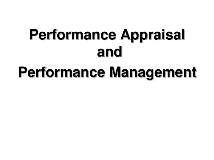 performance appraisal and performance management