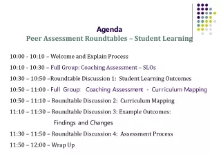 Agenda  Peer Assessment Roundtables – Student Learning