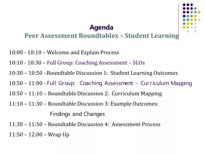 agenda peer assessment roundtables student