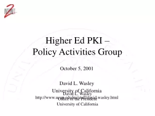 Higher Ed PKI – Policy Activities Group