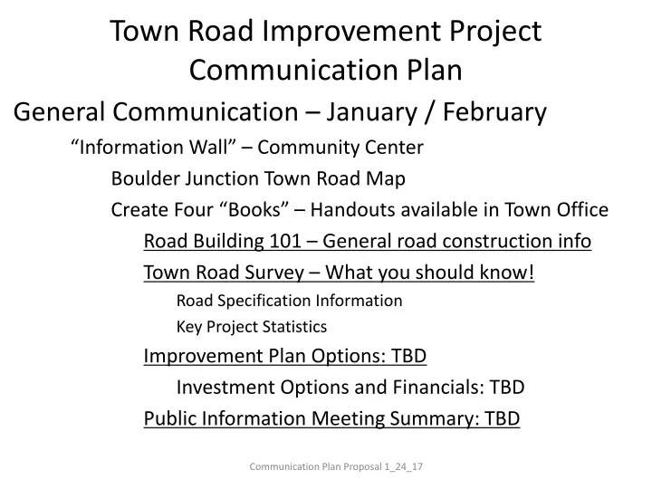 town road improvement project communication plan