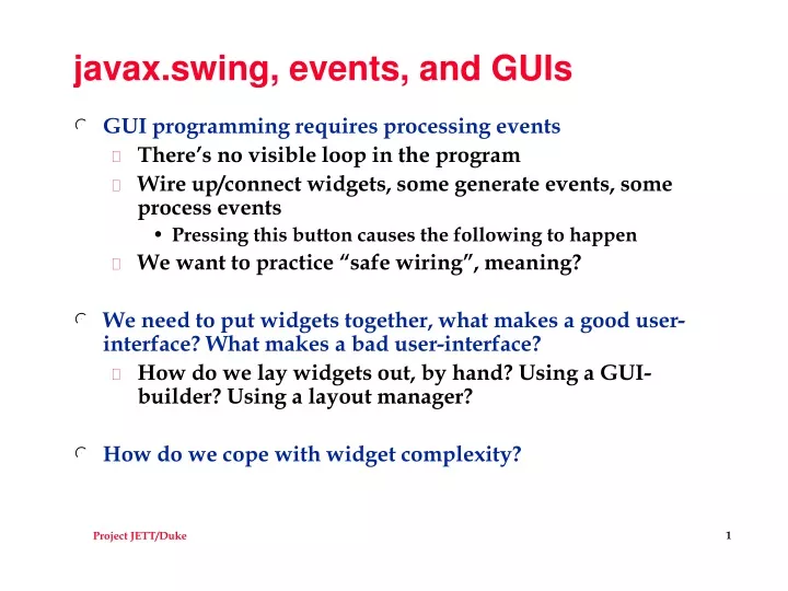 javax swing events and guis