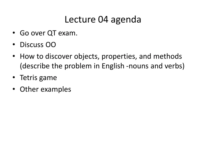 lecture 04 agenda