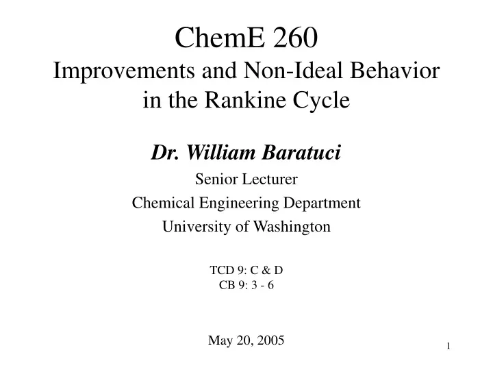 cheme 260 improvements and non ideal behavior in the rankine cycle