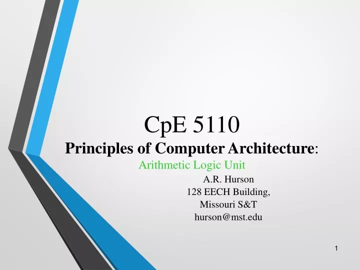 cpe 5110 principles of computer architecture arithmetic logic unit