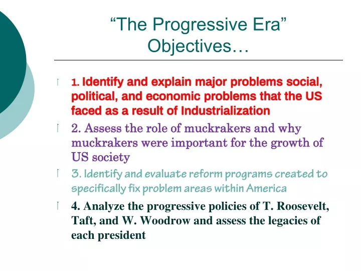 the progressive era objectives