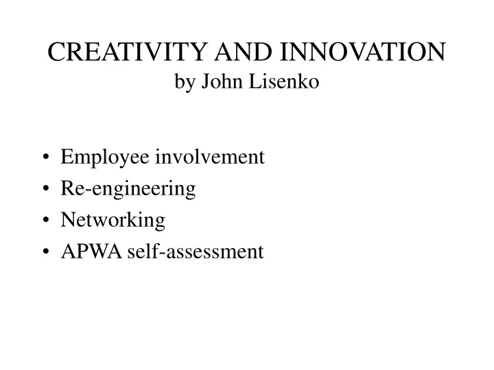 creativity and innovation by john lisenko