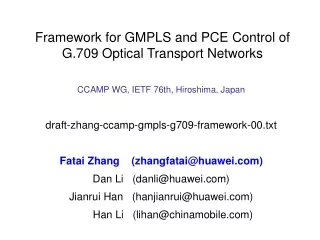 Framework for GMPLS and PCE Control of  G.709 Optical Transport Networks
