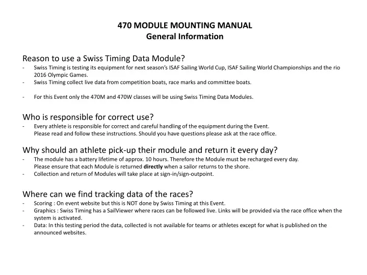 470 module mounting manual general information