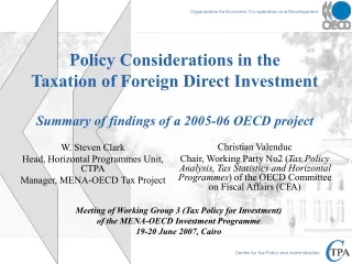 Meeting of Working Group 3 (Tax Policy for Investment) of the MENA-OECD Investment Programme