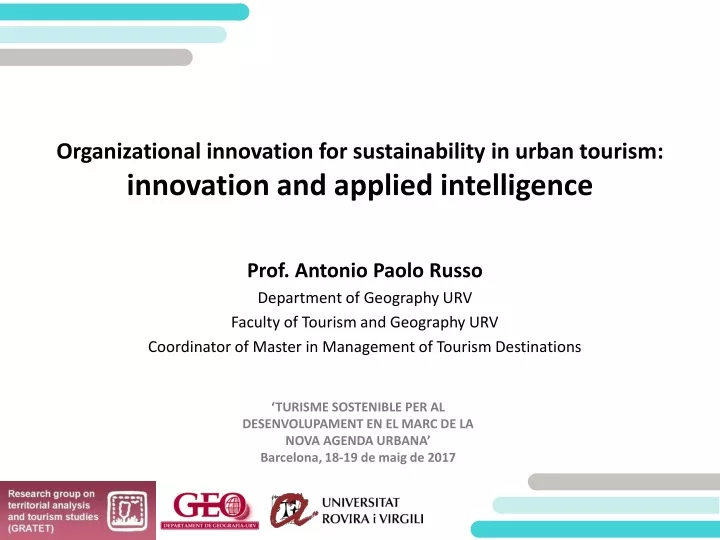 organizational innovation for sustainability in urban tourism innovation and applied intelligence