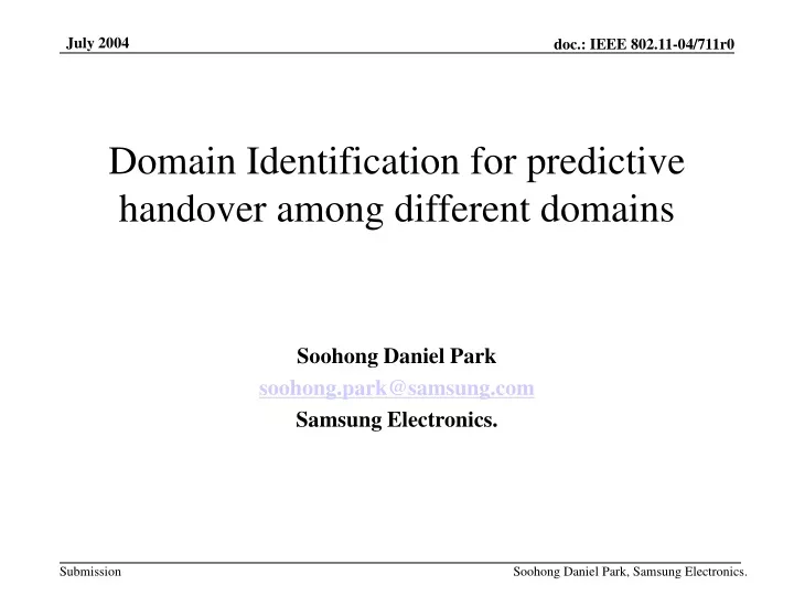 domain identification for predictive handover among different domains