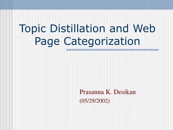 topic distillation and web page categorization