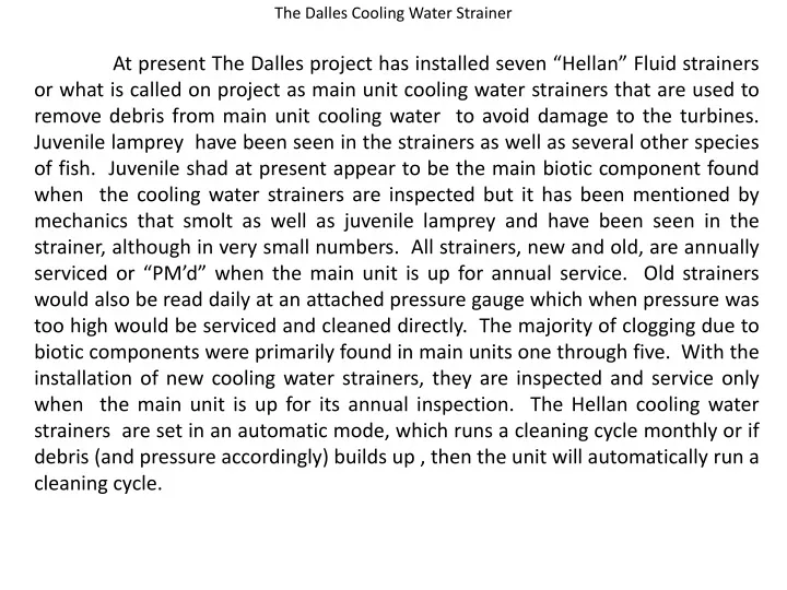the dalles cooling water strainer