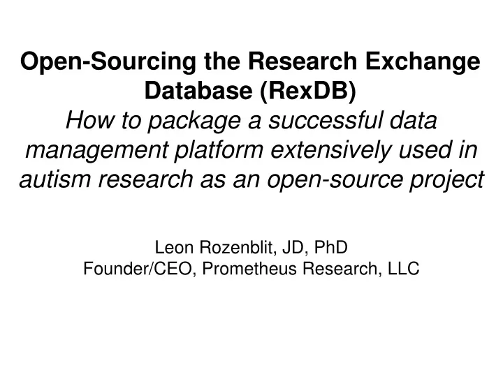 open sourcing the research exchange database