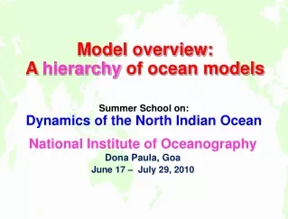 Model overview: A  hierarchy  of ocean models