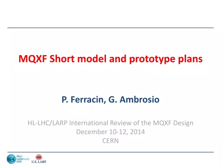 mqxf short model and prototype plans
