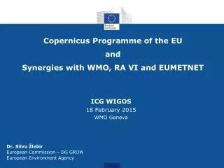 Copernicus  Programme of the  EU and Synergies with  WMO, RA VI  and  EUMETNET