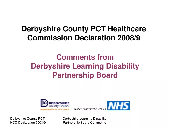 derbyshire county pct healthcare commission declaration 2008 9