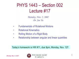 PHYS 1443 – Section 002 Lecture #17