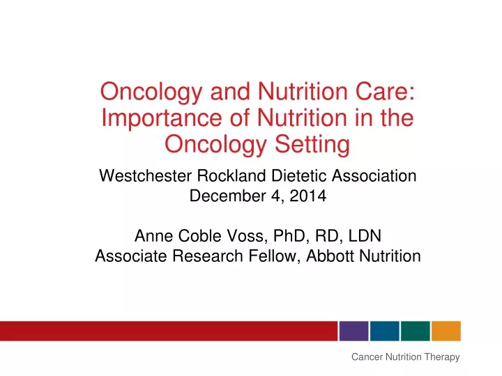 oncology and nutrition care importance of nutrition in the oncology setting