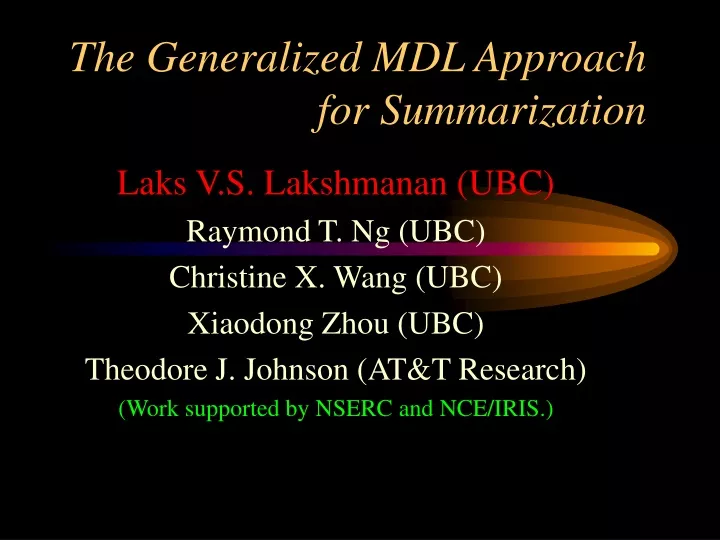 the generalized mdl approach for summarization