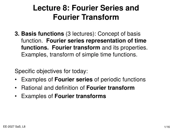 lecture 8 fourier series and fourier transform