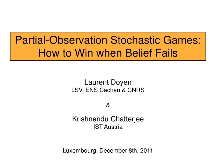 partial observation stochastic games