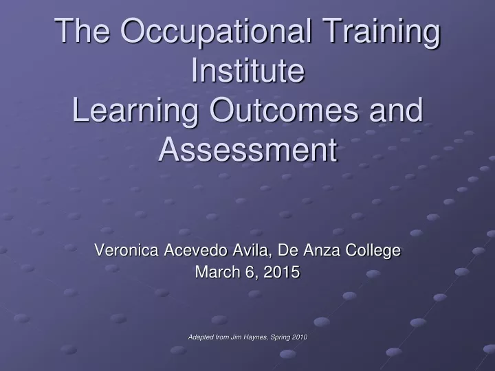 the occupational training institute learning outcomes and assessment