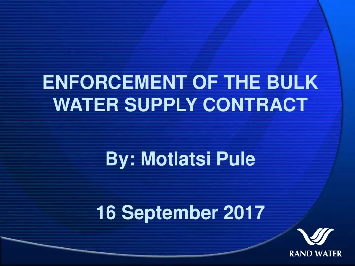enforcement of the bulk water supply contract