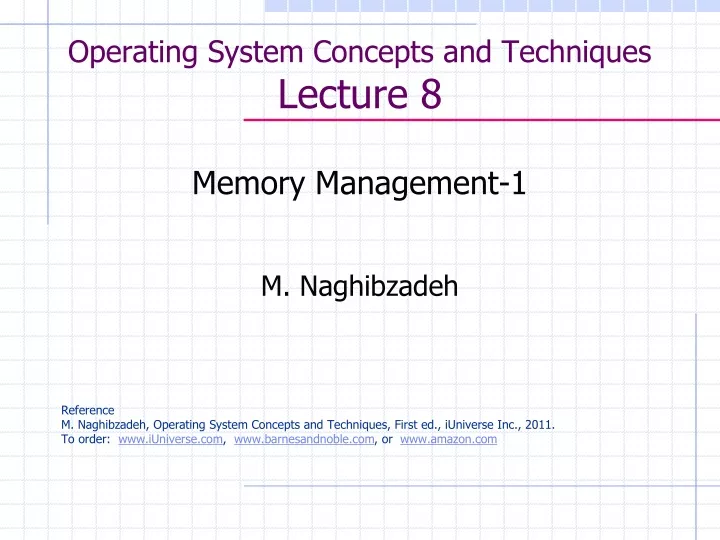 operating system concepts and techniques lecture 8