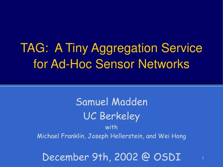 tag a tiny aggregation service for ad hoc sensor networks