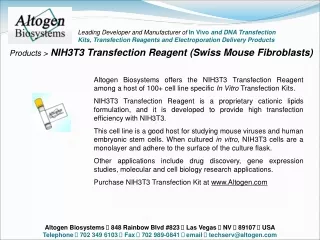 Products &gt; NIH3T3 Transfection Reagent (Swiss Mouse Fibroblasts)