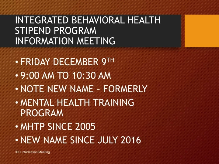 integrated behavioral health stipend program information meeting