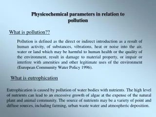 Physicochemical parameters in relation to pollution
