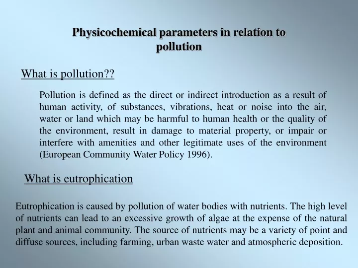 physicochemical parameters in relation