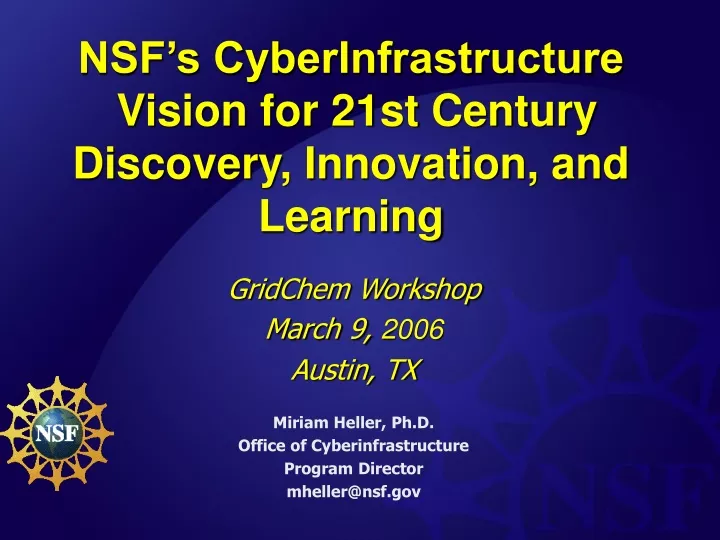 nsf s cyberinfrastructure vision for 21st century discovery innovation and learning