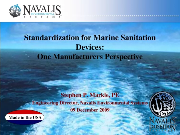 standardization for marine sanitation devices one manufacturers perspective