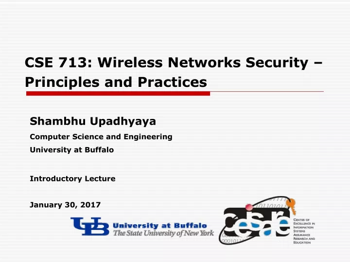 cse 713 wireless networks security principles and practices