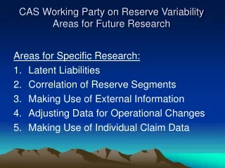 CAS Working Party on Reserve Variability Areas for Future Research