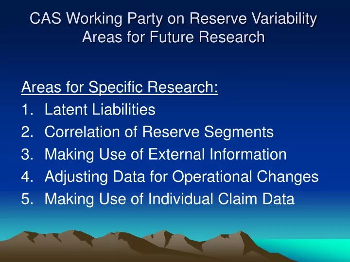 cas working party on reserve variability areas for future research