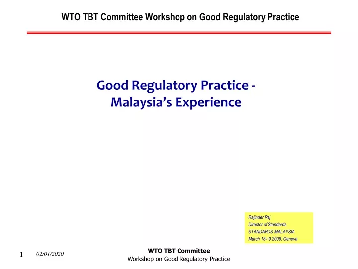 wto tbt committee workshop on good regulatory